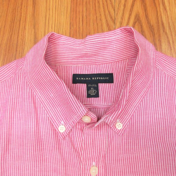 BANANA REPUBLIC REGULAR FIT LINEN SHIRT PINK & WHITE STRIPE Sz X-LARGE, XL - Picture 4 of 5